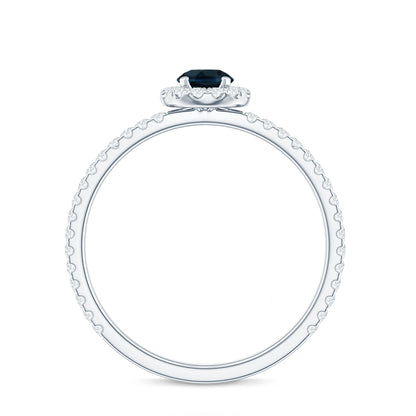 Round Shaped Blue Topaz and Diamond Minimal Engagement Ring