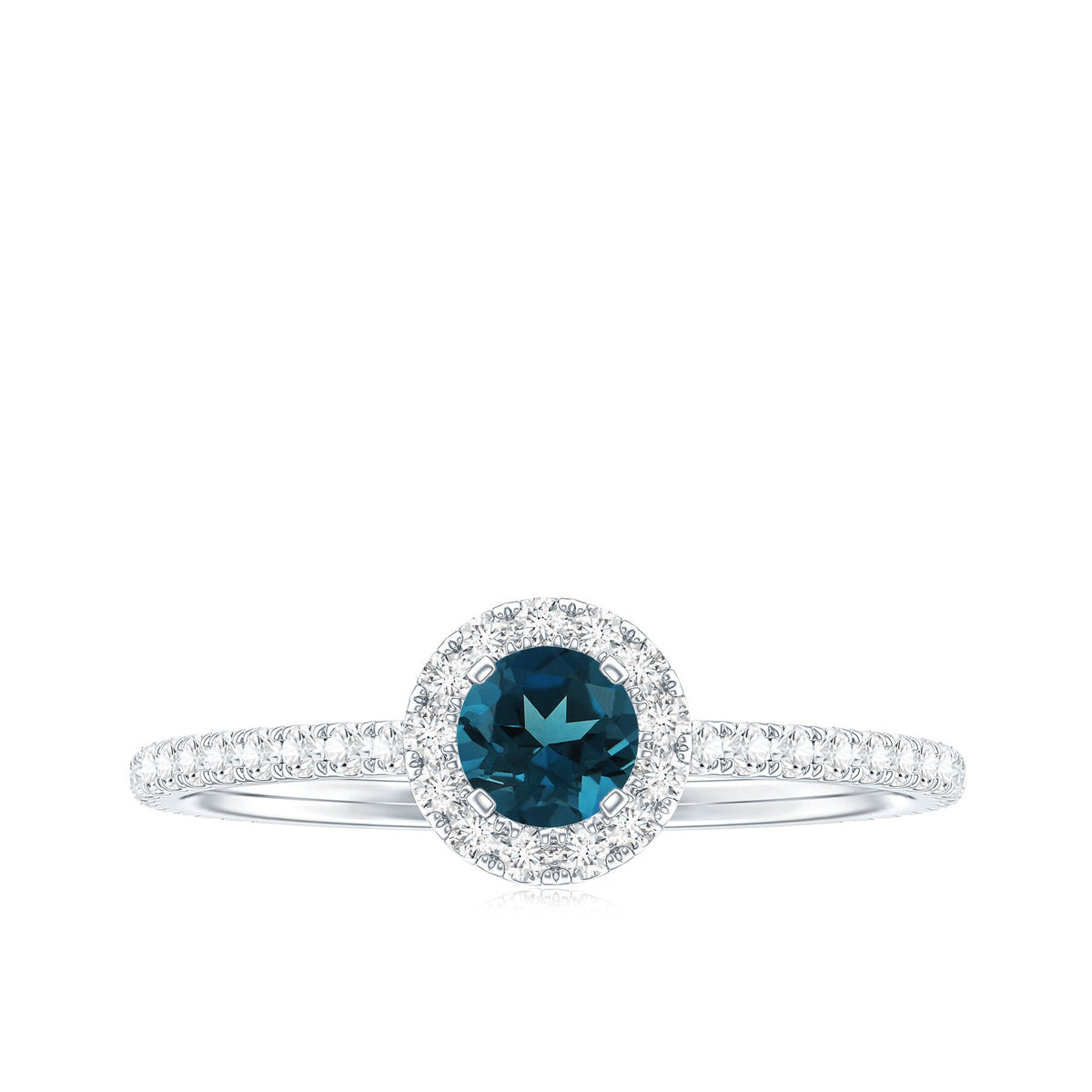 Round Shaped Blue Topaz and Diamond Minimal Engagement Ring