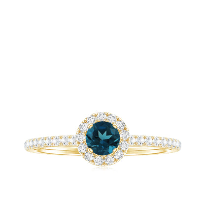 Round Shaped Blue Topaz and Diamond Minimal Engagement Ring