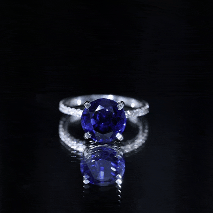 Certified 4.5 Carat Lab Grown Blue Sapphire Engagement Ring with Diamond