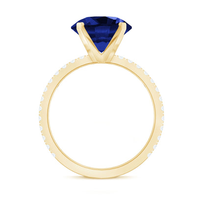 Certified 4.5 Carat Lab Grown Blue Sapphire Engagement Ring with Diamond