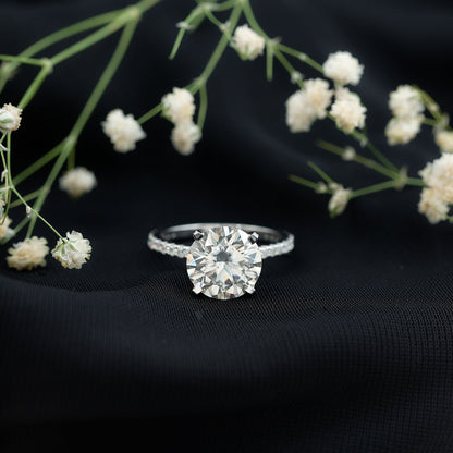Certified Moissanite 10 MM Round Cut Engagement Ring