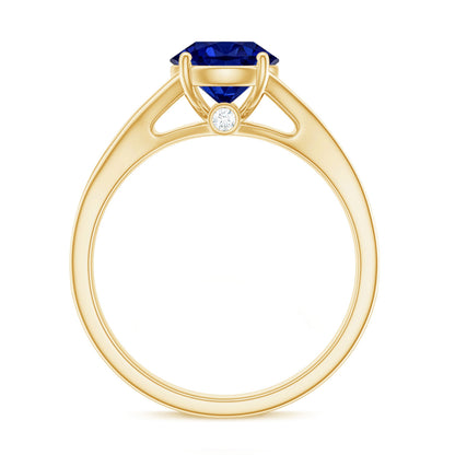 2.7 Carat Round Lab Grown Blue Sapphire Engagement Ring with Diamond Split Shank