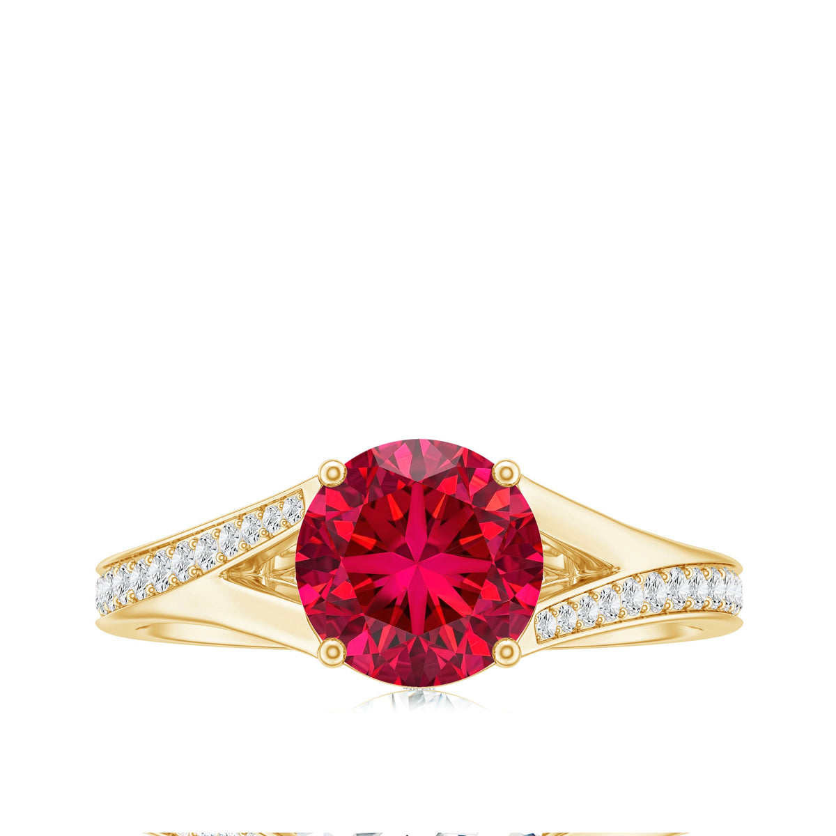 Lab Created Ruby and Diamond Engagement Ring in Split Shank