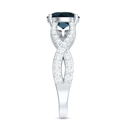 Real London Blue Topaz Crossover Engagement Ring with Diamond