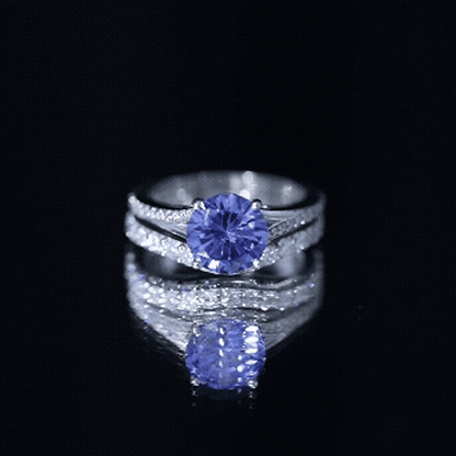 Certified 2.7 Carat Lab Grown Blue Sapphire Engagement Wedding Ring Set with Moissanite