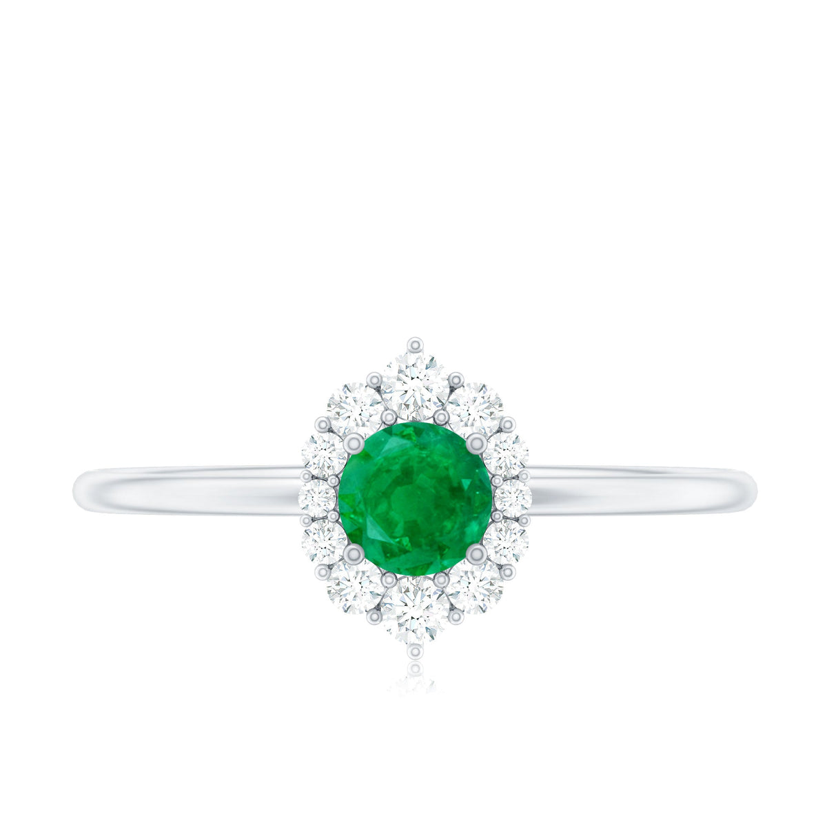 Certified Natural Emerald Promise Ring with Diamond Halo