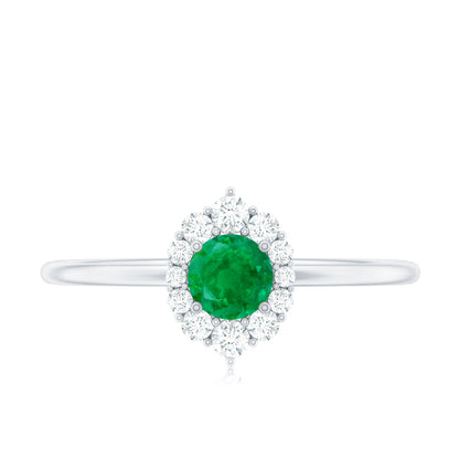 Certified Natural Emerald Promise Ring with Diamond Halo