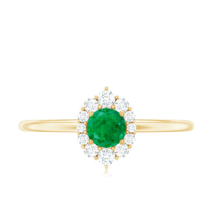 Certified Natural Emerald Promise Ring with Diamond Halo