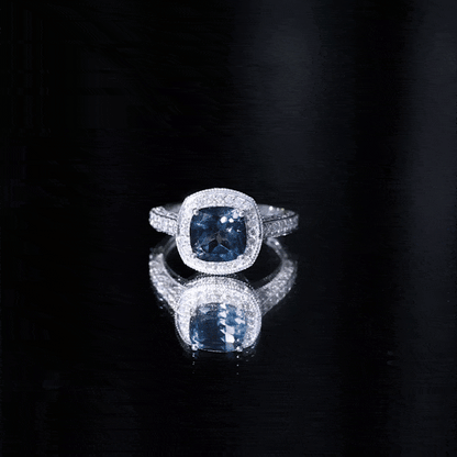 2.8 Carat Cushion Cut London Blue Topaz Halo Engagement Ring with Diamond