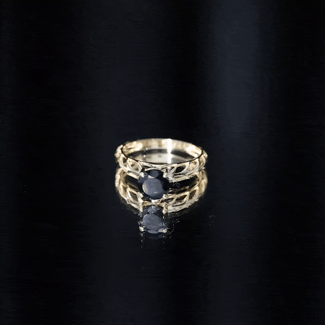 Round Cut Solitaire Black Onyx Engagement Ring with Certificate