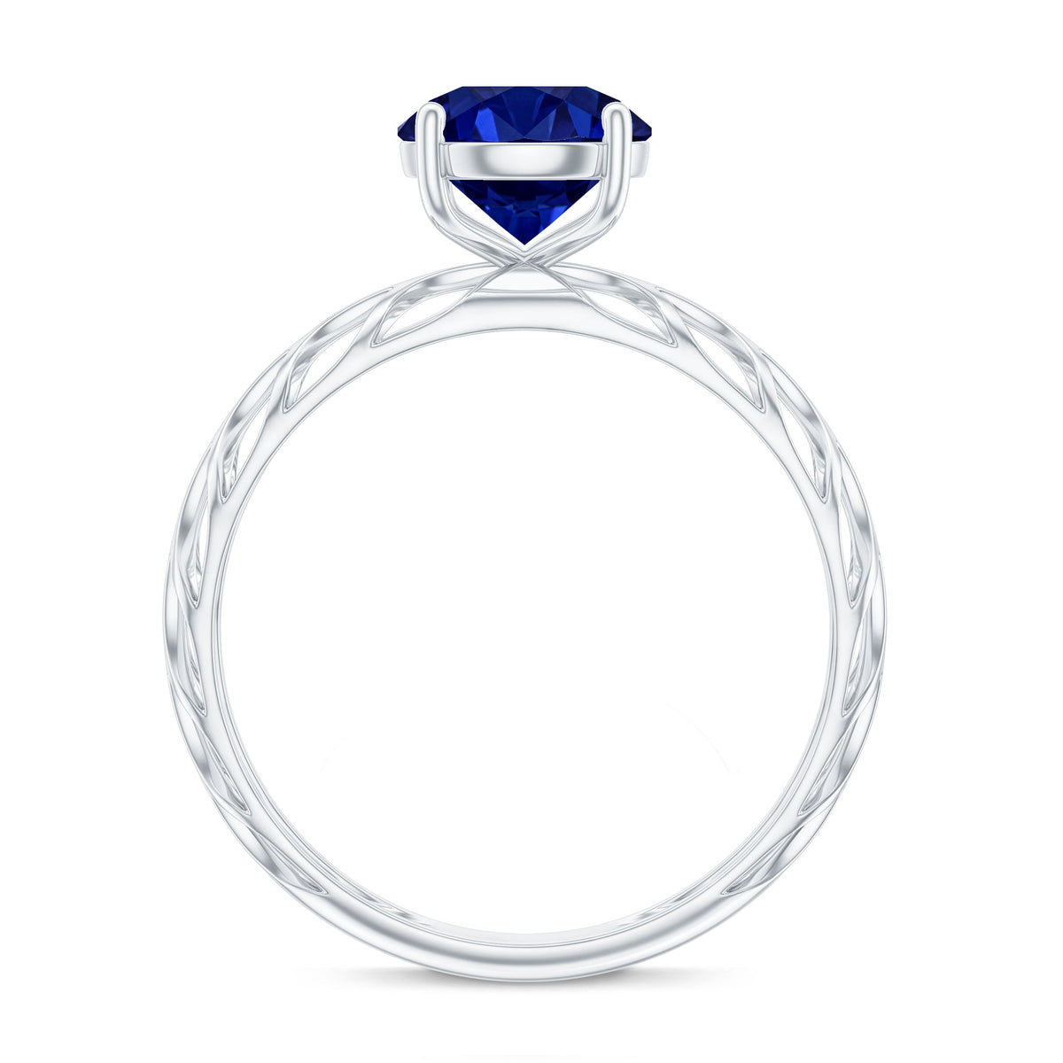 AAAA Quality Lab Created Blue Sapphire Solitaire Ring with Filigree Shank