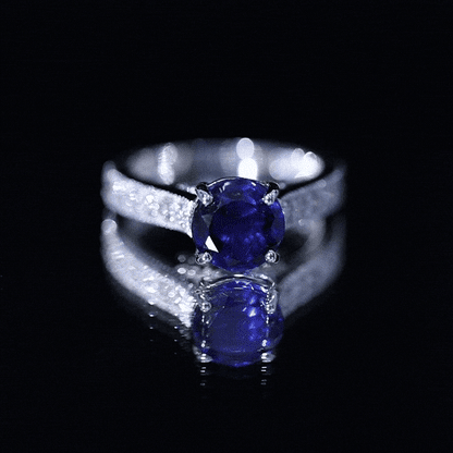 Certified 2.7 Carat Lab Grown Blue Sapphire Solitaire Engagement Ring with Diamond