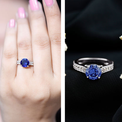 Certified 2.7 Carat Lab Grown Blue Sapphire Solitaire Engagement Ring with Diamond