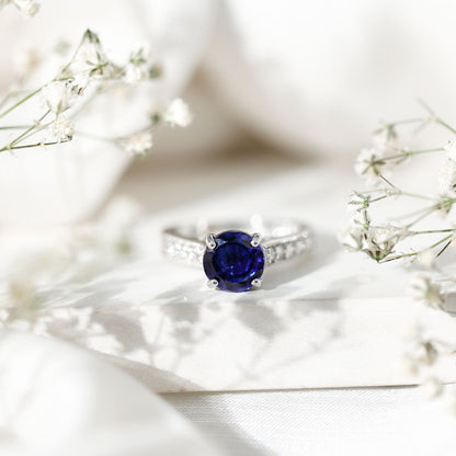 Certified 2.7 Carat Lab Grown Blue Sapphire Solitaire Engagement Ring with Diamond