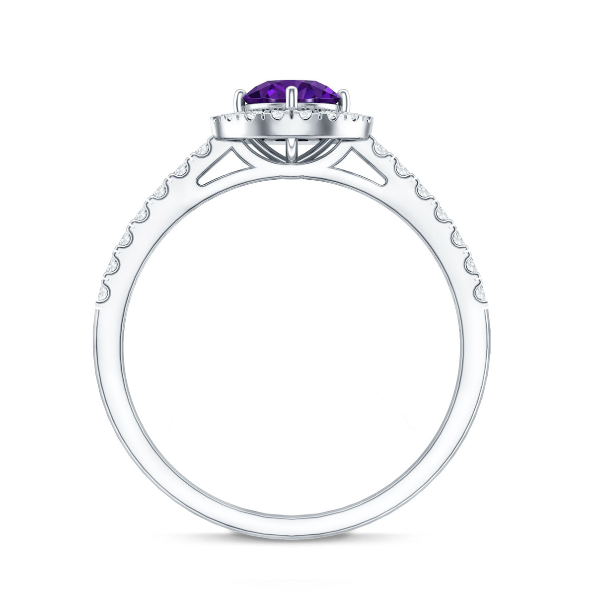 Real Amethyst Promise Ring with Diamond Halo