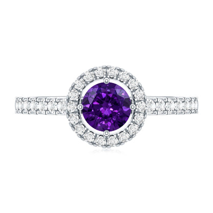 Real Amethyst Promise Ring with Diamond Halo