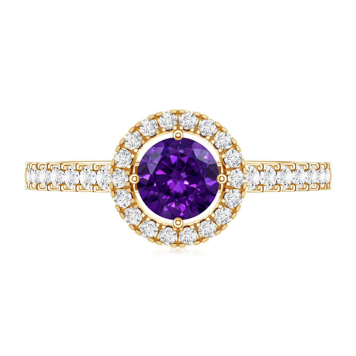 Real Amethyst Promise Ring with Diamond Halo