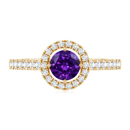 Real Amethyst Promise Ring with Diamond Halo
