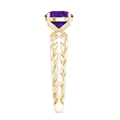1.2 Carat Round Amethyst Solitaire Engagement Ring with Filigree Details