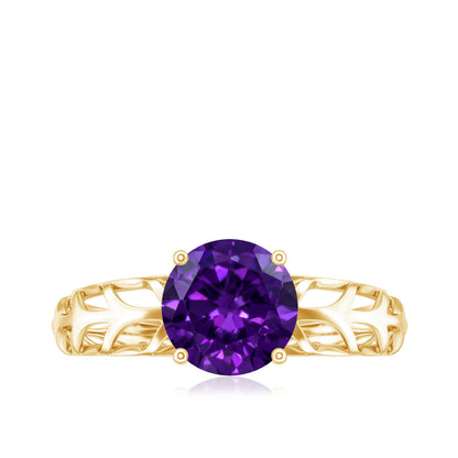 1.2 Carat Round Amethyst Solitaire Engagement Ring with Filigree Details