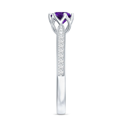 Minimal Amethyst Engagement Ring with Diamond