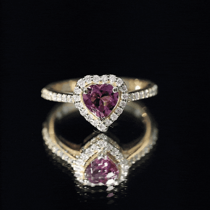 Heart Shape Pink Tourmaline Engagement Ring with Diamond Halo