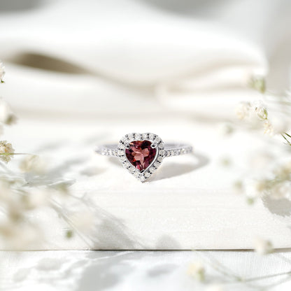 Heart Shape Pink Tourmaline Engagement Ring with Diamond Halo