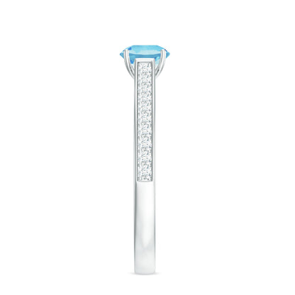 Certified Real Aquamarine Solitaire Ring with Diamond Side Stones