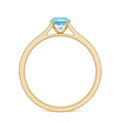 Certified Real Aquamarine Solitaire Ring with Diamond Side Stones