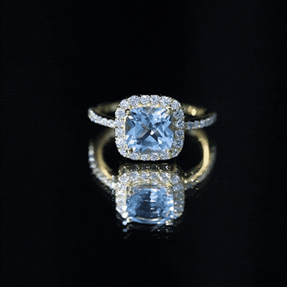 2 Carat Cushion Cut Sky Blue Topaz and Diamond Engagement Ring