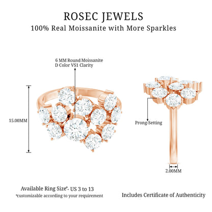 Certified Round Moissanite Cluster Engagement Ring for Women