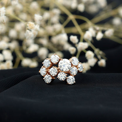 Certified Round Moissanite Cluster Engagement Ring for Women