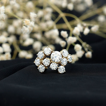 Certified Round Moissanite Cluster Engagement Ring for Women
