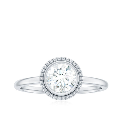 0.9 Carat Round Moissanite Solitaire Engagement Ring in Bezel Setting