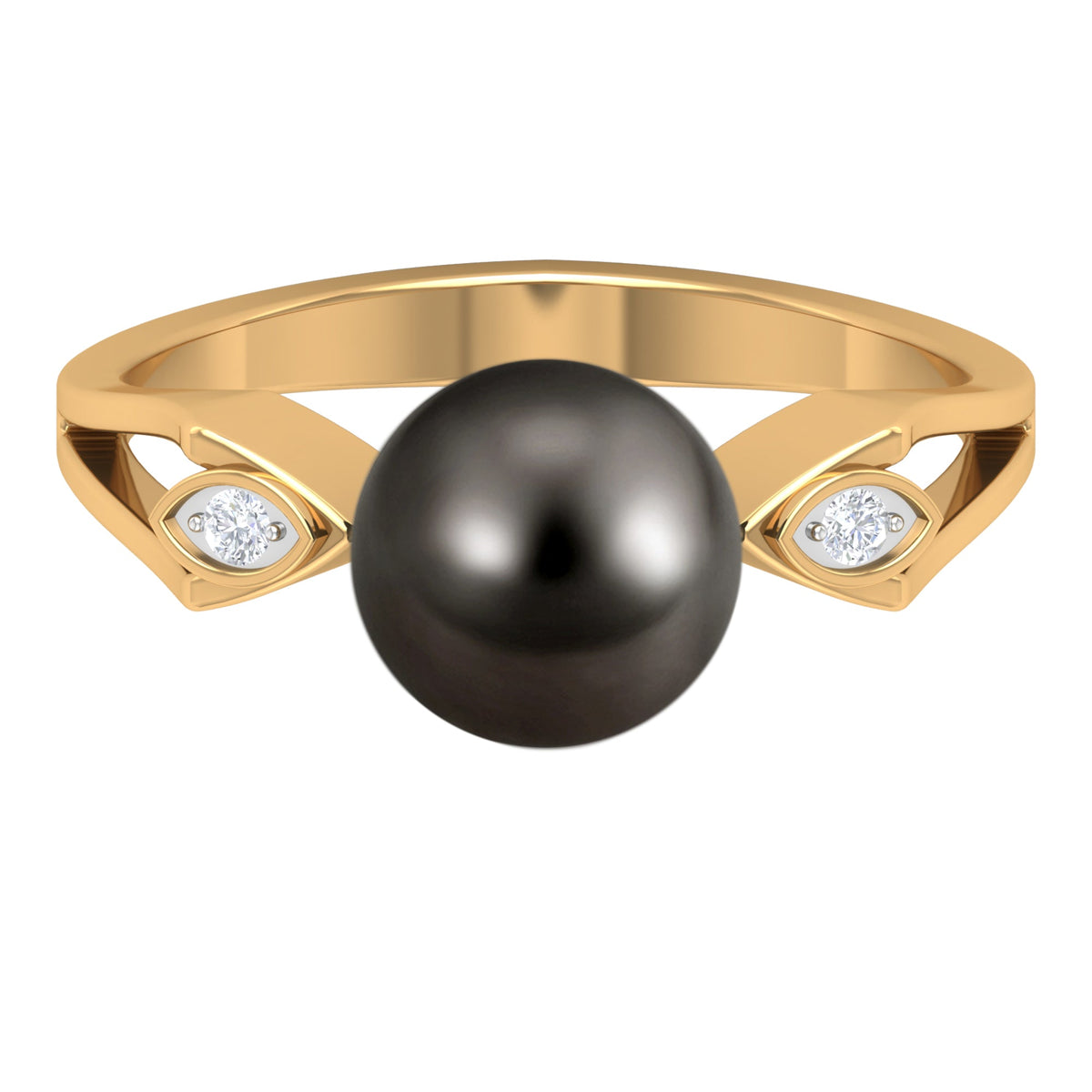 Solitaire Tahitian Pearl Contemporary Engagement Ring with Diamond