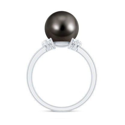 8 Carat Real Tahitian Black Pearl Solitaire Engagement Ring