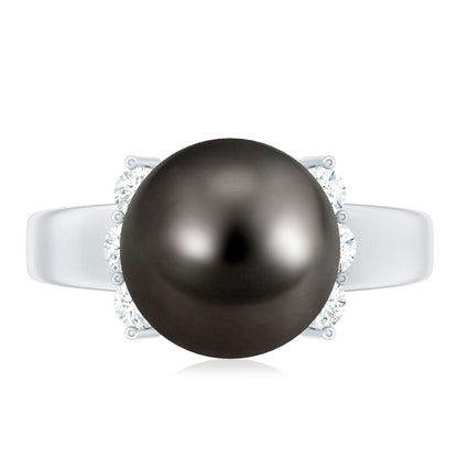 8 Carat Real Tahitian Black Pearl Solitaire Engagement Ring
