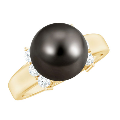 8 Carat Real Tahitian Black Pearl Solitaire Engagement Ring