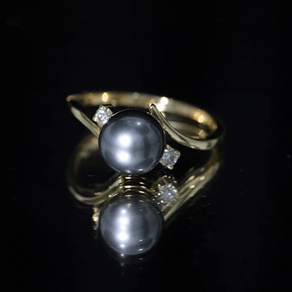 Natural Tahitian Black Pearl Diamond Vintage Engagement Ring