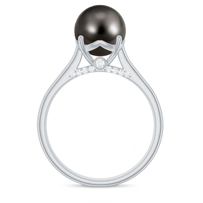 7.5 CT Classic Tahitian Pearl Solitaire Ring with Surprise Diamond
