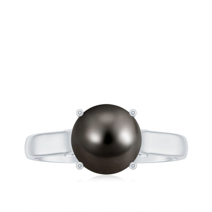7.5 CT Classic Tahitian Pearl Solitaire Ring with Surprise Diamond
