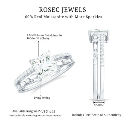 Moissanite Square Cut Engagement Ring With Certificate