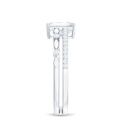 1.8 Carat Emerald Cut Moissanite Solitaire Engagement Double Band Ring
