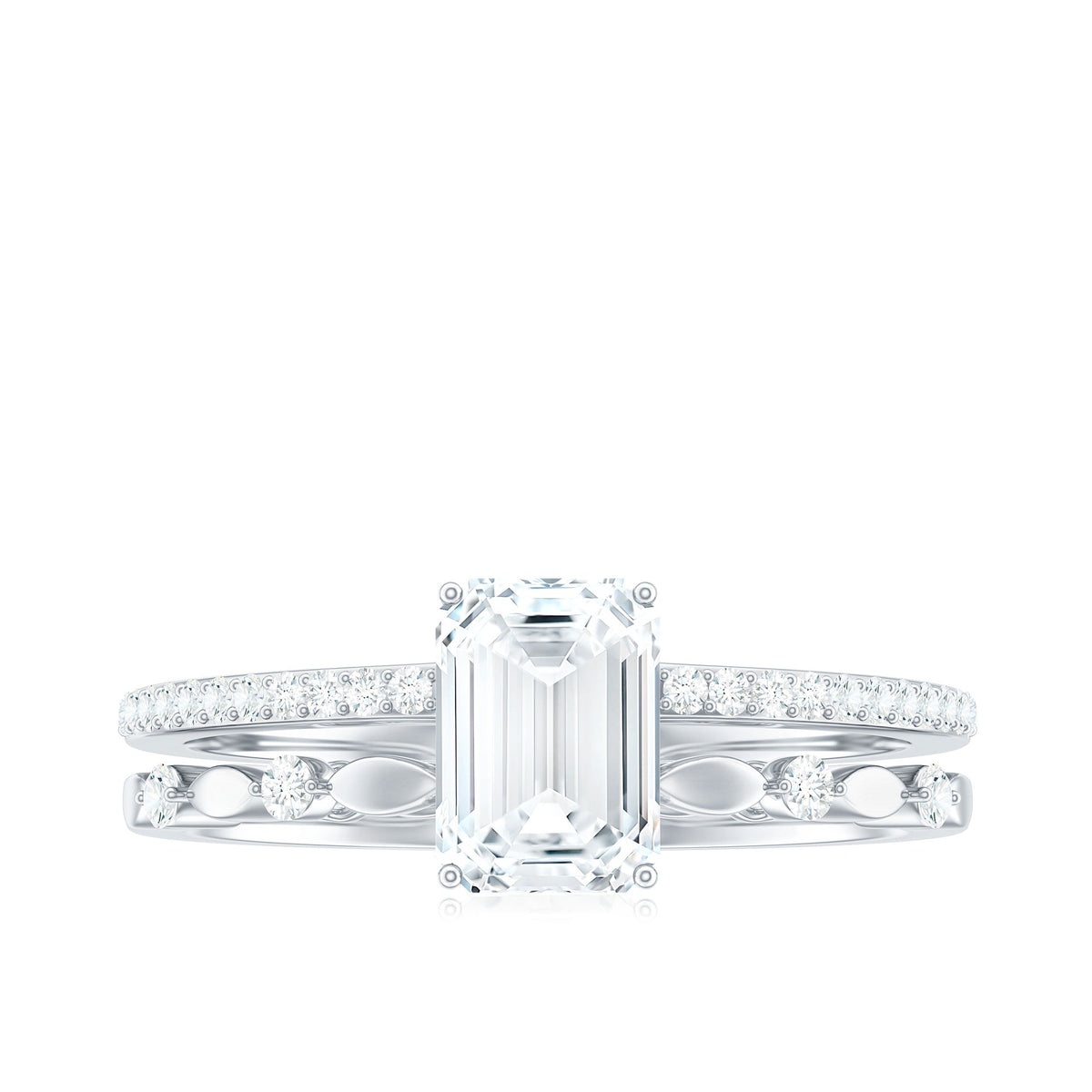 1.8 Carat Emerald Cut Moissanite Solitaire Engagement Double Band Ring