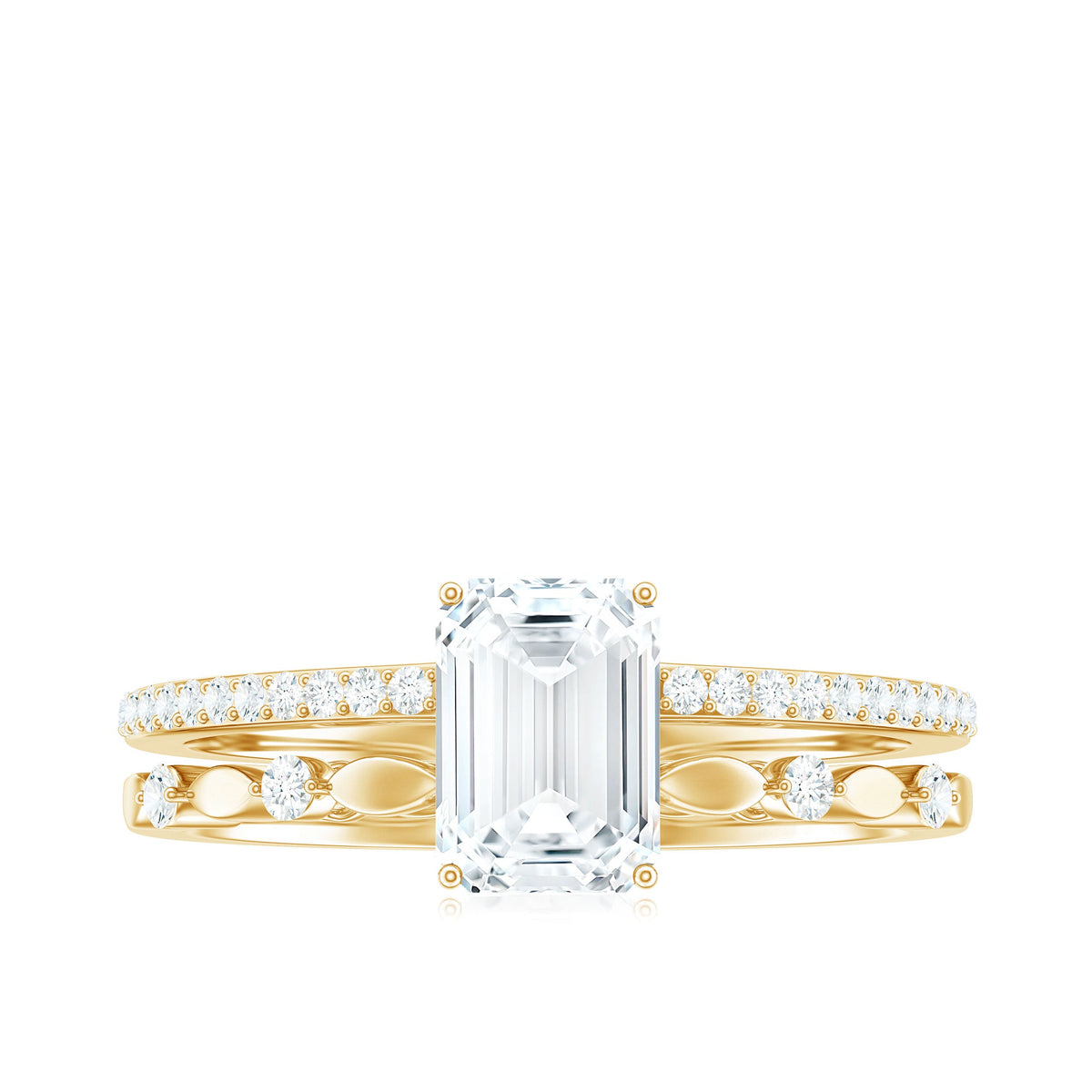 1.8 Carat Emerald Cut Moissanite Solitaire Engagement Double Band Ring