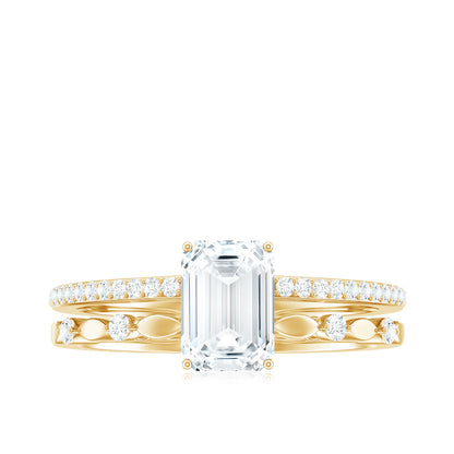 1.8 Carat Emerald Cut Moissanite Solitaire Engagement Double Band Ring