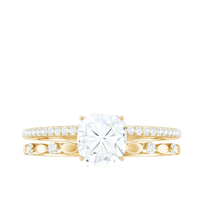 1.7 Carat Cushion Cut Moissanite Solitaire Double Band Engagement Ring