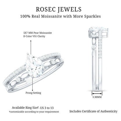 Pear Shaped Moissanite Double Band Engagement Ring