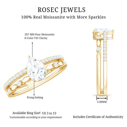Pear Shaped Moissanite Double Band Engagement Ring